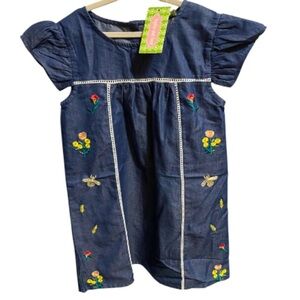 Sophie & Sam Embroidered Denim Chambray Dress with Floral Accents NWT Size 6